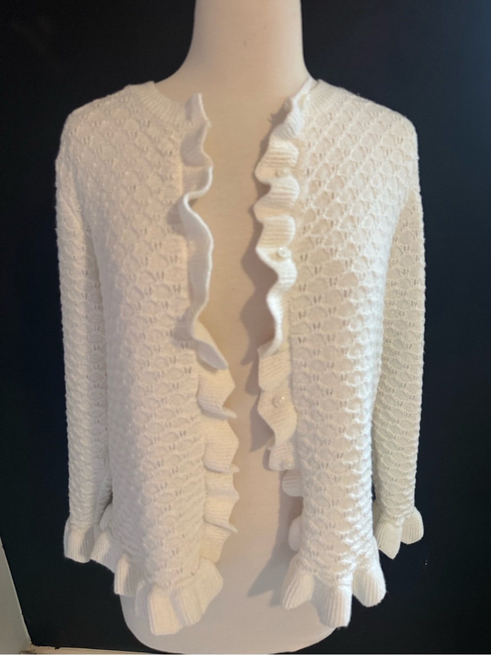 Zara White Ruffle Trim Knit Sweater Cardigan Large cottagecore coquette girl